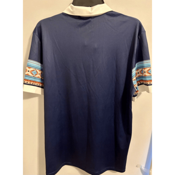 Hawalili Men’s Blue Southwest Pattern Polo Shirt Sz Medium NWT - Picture 8 of 10